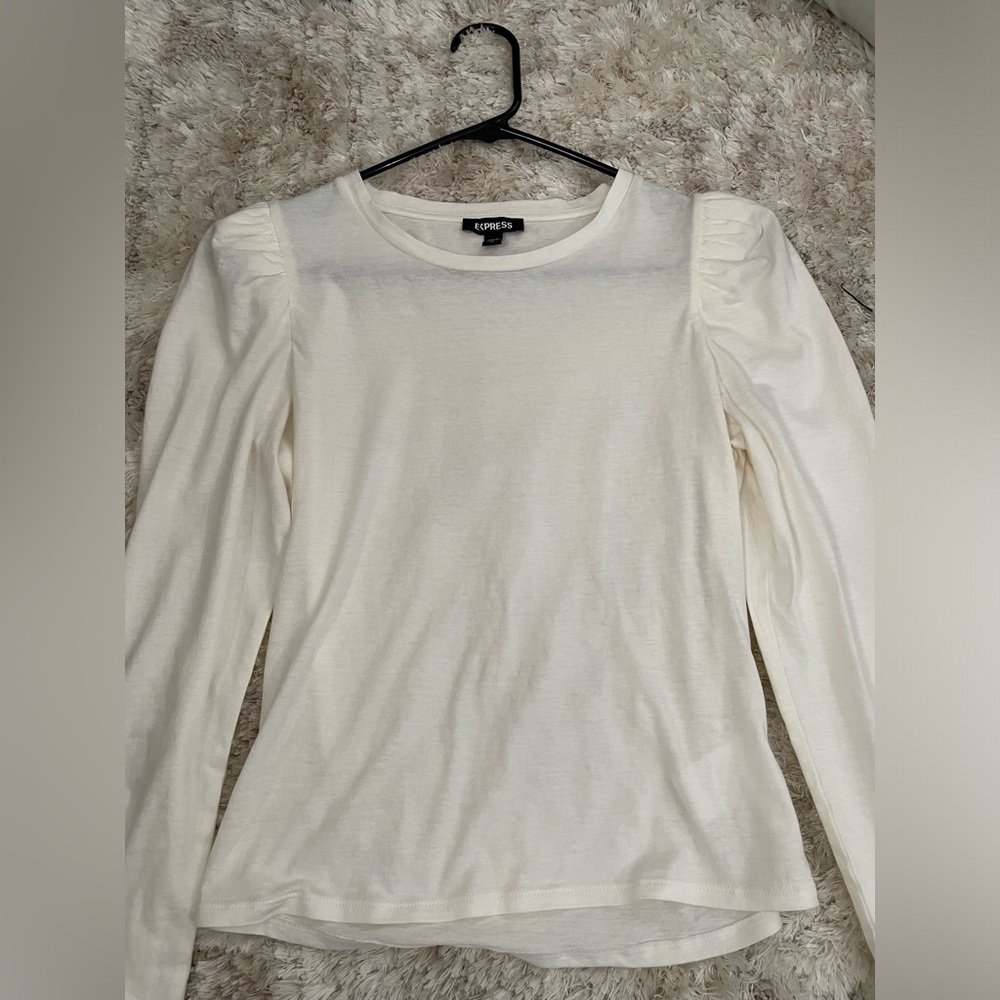 Express Cream Long Sleeve Dress Shirt Puff Shoulders - Picture 3 of 6